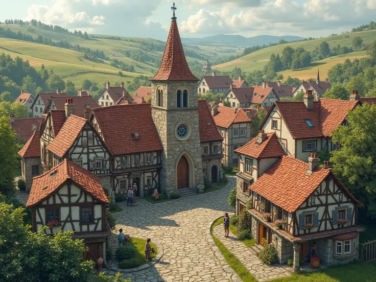 A TOWN OF 300 INHABITANTS WHERE MOST OF ITS HOUSES ARE CONCENTRATED AROUND A CHURCH