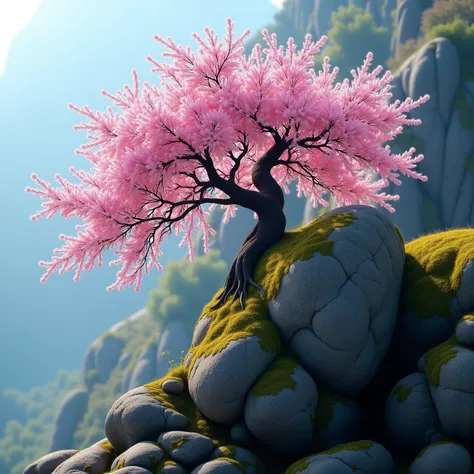 Cherry blossoms in full bloom clinging to a huge rock_fulx v1.0