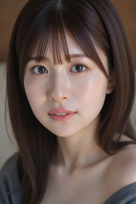 ((facial close-up:1.5, A close-up of just the face)), 
This photo captures a beautiful Japanese woman. off shoulder, neutral expression, sharp focus, 
Beautiful face, super high quality, natural, soft and gentle gaze, 
High resolution, the texture of her s...