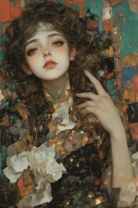 egonschiele style, in the style of dmai, Gothic_girl, companion style, painterly, (high quality , masterpieces , realistic and detailed image ((masterpiece:2 . 0)) modern masterpiece, simple, geometric design, modernism, female high fashion supermodel, A r...