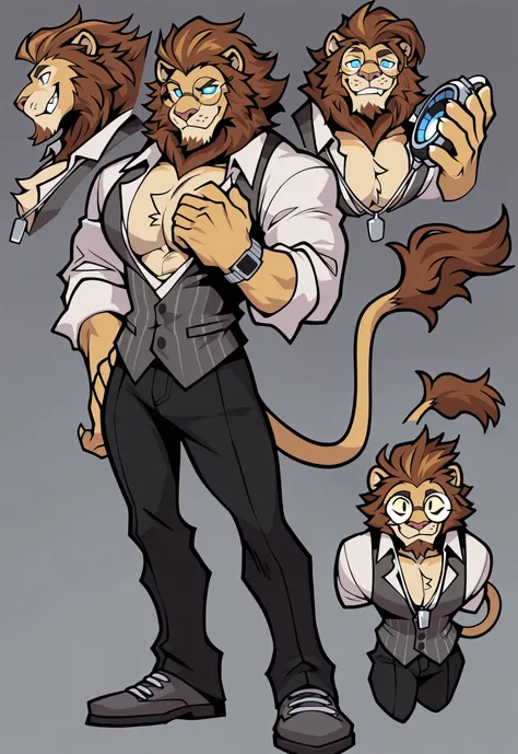 Experienced furry character reference sheet adoptable for Cornelius, masterpiece , modern day alternate universe, no background, fullbody, multiple views , best quality , masterpiece , masculine , character sheet , dungeon & dragons , visual novel , featur...