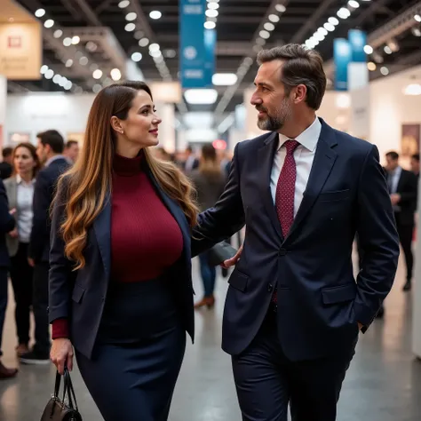 
A 40 years old beautiful business woman, 1,80m, attractive mature woman, MILF, with very very long wavy dark blonde hair, with huge and low hanging sagging big breasts , large ass , wide hips, wasp waist, high resolution, 4k. person full in frame, from he...