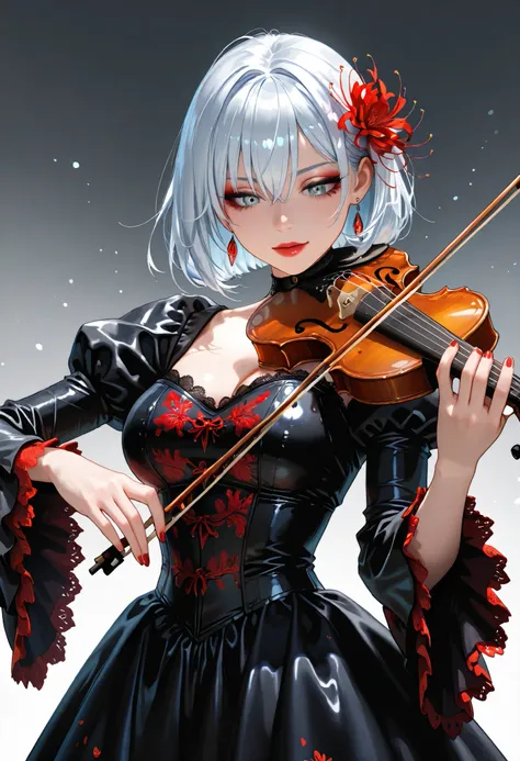 (masterpiece, best quality), (photo realistic:1.2), (cute, beautiful, kawaii, highres, 32K, perfect lighting, perfect anatomy), BREAK (shiny silver hair:1.2), (bob cut, bang between eyes, beautiful hair), (glossy silver eyes:1.4), (beautiful eyes, twinkle...