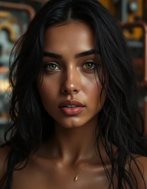 view from below, bottom view, (Tarasutaria), Romanticism art, face close up view polaroid of a petite beautiful woman , smooth skin, beautiful skin, mature feminine Somali face, shy smile, light green eyes, long eyelashes, beautiful silky black long hair m...