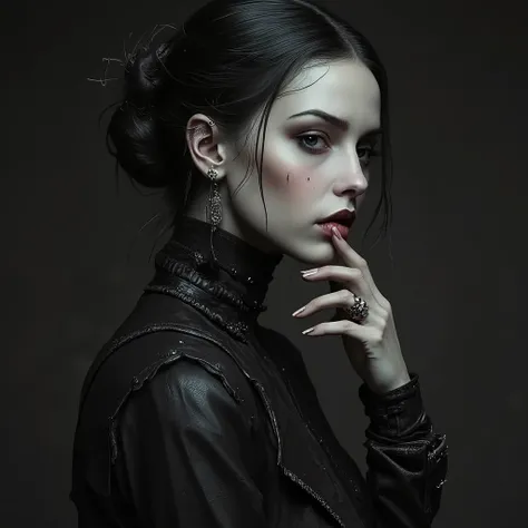 Photo realistic picture of a woman with GMOV1 gothic aesthetic