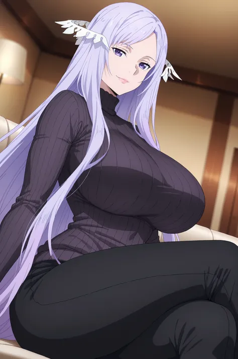 newest , masterpiece , anime screencap , anime coloring , masterpiece, best quality, quinella, 1girl,adult female, milf, motherly, long hair, light purple hair, purple eyes, ractical body shape, glamorous bodies, attractive bodies, motherly, big Curvy, Slu...