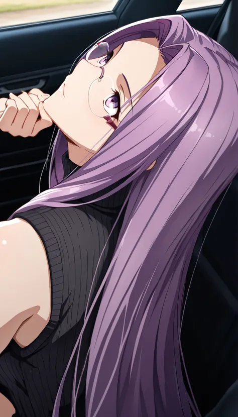 (masterpiece),(Highest Quality),(looking up at his face while naked),(Best Illustration),(vest shadow),(absurd),(detailed background),(very aesthetic),_ubw_style, Medusa (destiny), Medusa ( riders) (destiny), purple hair, Quota mark, very long hair, (Quota...