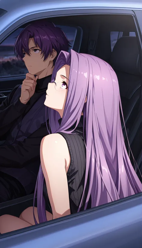 (masterpiece),(Highest Quality),(looking up at his face while naked),(Best Illustration),(vest shadow),(absurd),(detailed background),(very aesthetic),_ubw_style, Medusa (destiny), Medusa ( riders) (destiny), purple hair, Quota mark, very long hair, (Quota...