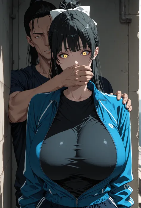  masterpiece, best quality , 

ren hazuki, long hair, bangs, black hair, bow, yellow eyes, ponytail, hair bow, high ponytail, (Huge breasts,long breasts),

(masterpiece, best quality, ultra-detailed, anime illustration), medium shot, slightly angled front ...