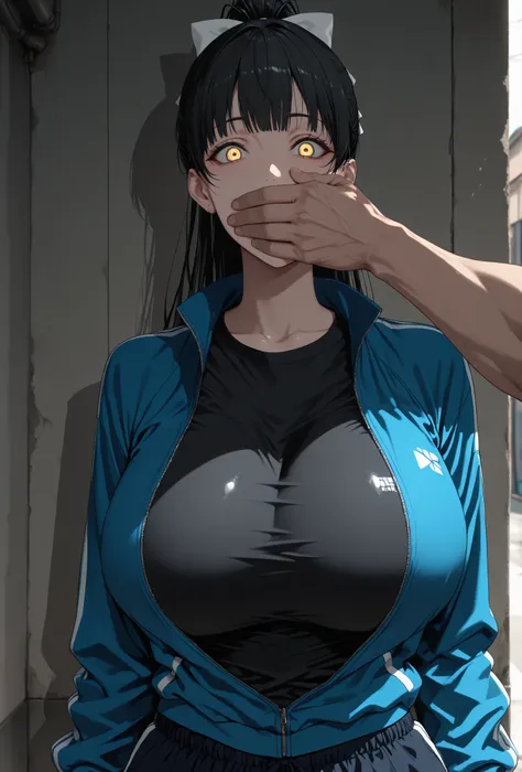  masterpiece, best quality , 

ren hazuki, long hair, bangs, black hair, bow, yellow eyes, ponytail, hair bow, high ponytail, (Huge breasts,long breasts),

(masterpiece, best quality, ultra-detailed, anime illustration), medium shot, slightly angled front ...