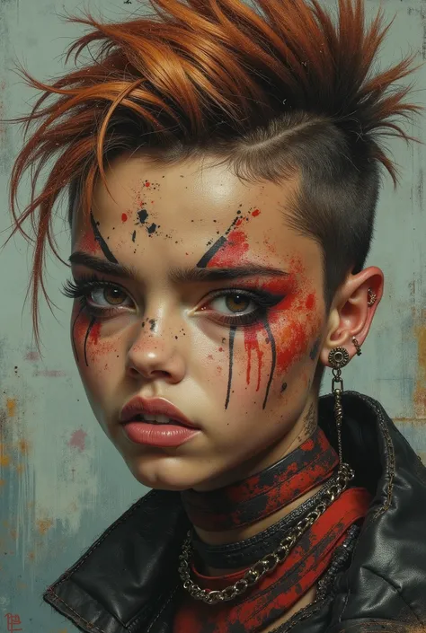 A girl with catchy makeup and super short Mohican hair