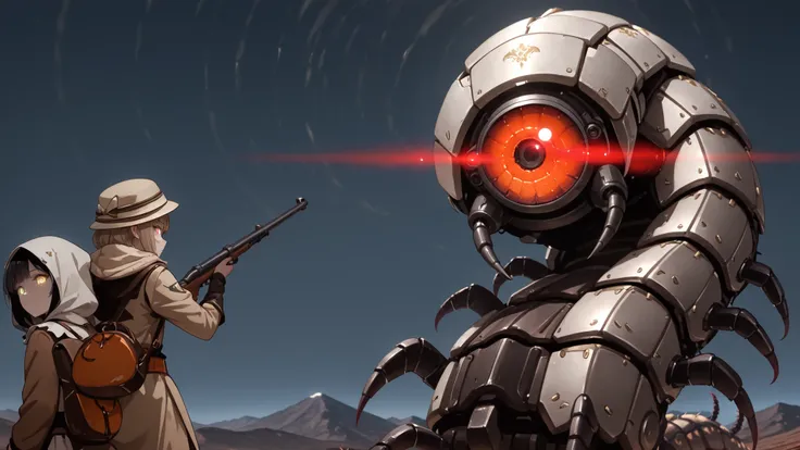 (masterpiece, detailed:1.2), highest quality, Ultra High Quality, 64k, Beautiful and delicate anthropomorphic girls, battle giant mechanical centipede, battle scene,
girl A: (holding pipe gun-like rifle, aiming giant mechanical centipede, protecting girl ...