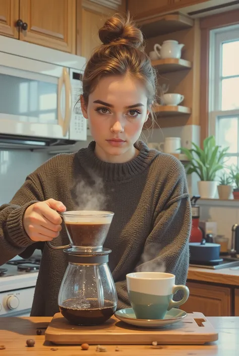 Your neighbor's girl with catchy makeup and super short Mohican hair made coffee for you in your shared kitchen.