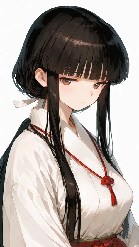 very long hair, blunt bangs, sidelocks, hime cut,,hair ribbon, long hair, blunt bangs, sidelocks, low ponytail,,kikyoinu, black hair, brown eyes,,杰出作品,轻微写实, 优质非凡, 非常美观, 超高分辨率, 高分辨率,动漫风格,,