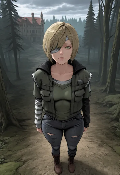 score_9, score_8_up, score_7_up), masterpiece,best quality,amazing quality,very aesthetic,absurdres,newest,detailed eyes, A professional,high-quality,hyper-realistic picture of a woman, 3Drealistic,masterpiece, outdoors, (moss covered runned  down mansion ...