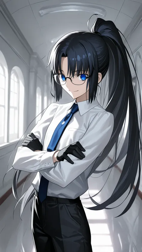 absurdres, (((Ultra HD))), (((Ultra High Quality))), ((hyper detailed)), ((Ultra High Resolution)), (Highly rendered), ((detailed eyes)), (((8K))), ((perfect face)), ((masterpiece)), cinematic, solo, 1girl, very tall, androgynous, handsome, long hair, pony...