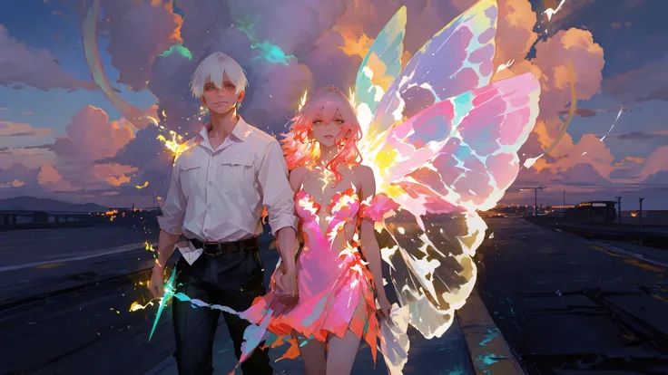  on the left man,masculine gender, very charismatic and brutal man , Alpha male, on the left, the girl, Better quality, Ultimate Quality, appearance does not change, more details, rich colors,glowing textures, extremely detailed, High detail, Better qualit...