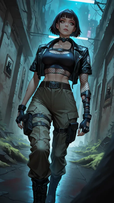 mythic_cyberpunk_style,green eyes,blue eyes,brown eyes,perfecteyes,ghost(modern warfare 2) | soap(modern warfare 2) | konig,masterpiece premium high quality,attention to detail, girl,22 years old,medium breasts,medium ass,Combat boots, cargo pants, Half Sl...