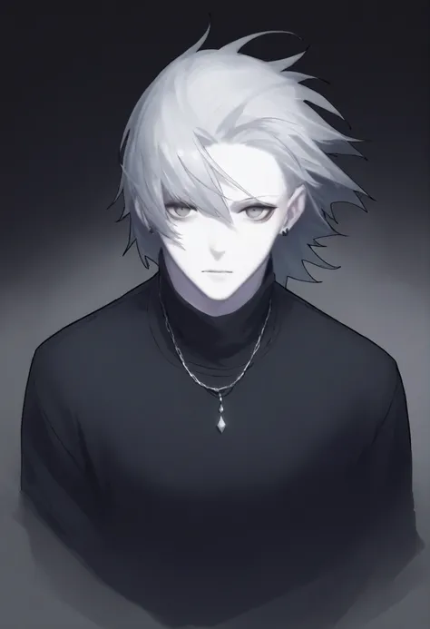 Boy, silver hair, gray eyes, sharp cold features, white skin, handsome, perfect, gorgeous, wearing a black sweatshirt, elegant, front look, bright colors, high quality resolution .