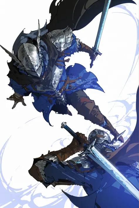 single, male, wylder (nightreign), wld, winged helmet, helm, pauldrons, shoulder armor, armor, full armor, cape, gauntlets, brown belt, greatsword, holding sword on his shoulder, complex sketch, perspective, dutch angle, white background,  upperbody only, ...