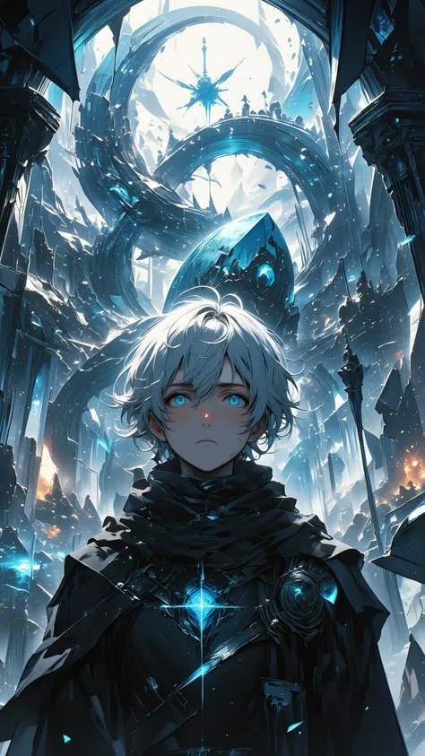 masterpiece, best quality, highly detailed illustration, epic scale, epic,
Portrait shot of a young wanderer, framed from the shoulders up.
He has white hair, appears youthful and his age is indeterminate, his eyes hold the deep resignation and overwhelmin...