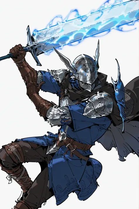 single, male, wylder (nightreign), wld, winged helmet, helm, pauldrons, shoulder armor, armor, full armor, cape, gauntlets, brown belt, greatsword, holding sword on his shoulder, complex sketch, simple pose, dutch angle, white background,  upperbody only, ...