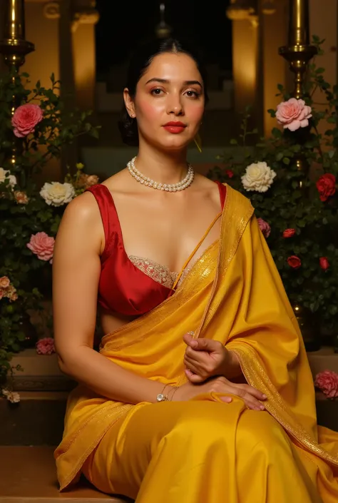 (extremely detailed neo classical full body photo portrait of white skin Hindu Housewife by Jacques-Louise David), Posing as Submissive seductive, vibrant colors, gorgeous thick MiLF, wearing Pearl necklace, 18th century Royal concubine sitting in the Hare...