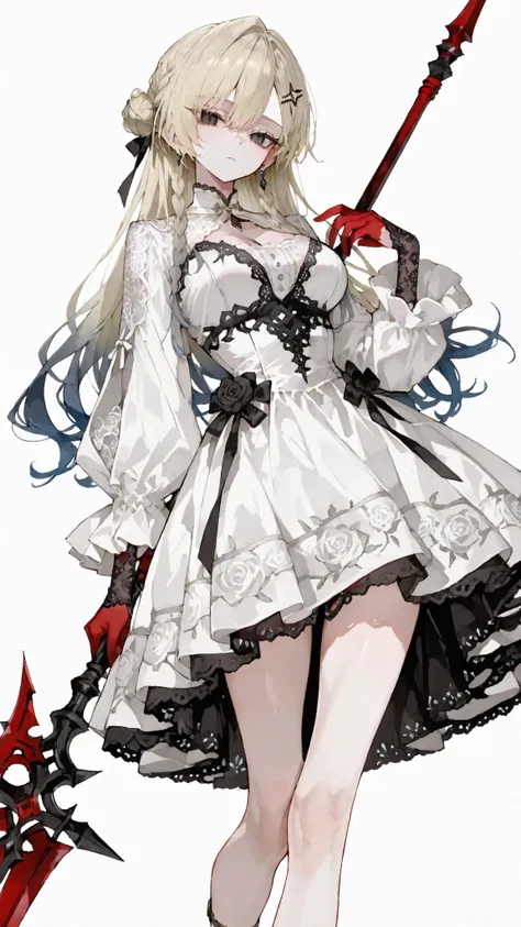 สาวbeautiful,Light Blonde Hair,long hair,slim, big breasts,,Red hands,Long Eyelashes,,Slim legs,cute,Gradient hair,Gray eyes, dark blue,beautiful,แต่งหน้าbeautiful,goddess,เดรสcute, black eyes ,Red Gray Highlight Hair,white background,Slim legs,ponytail,Lo...