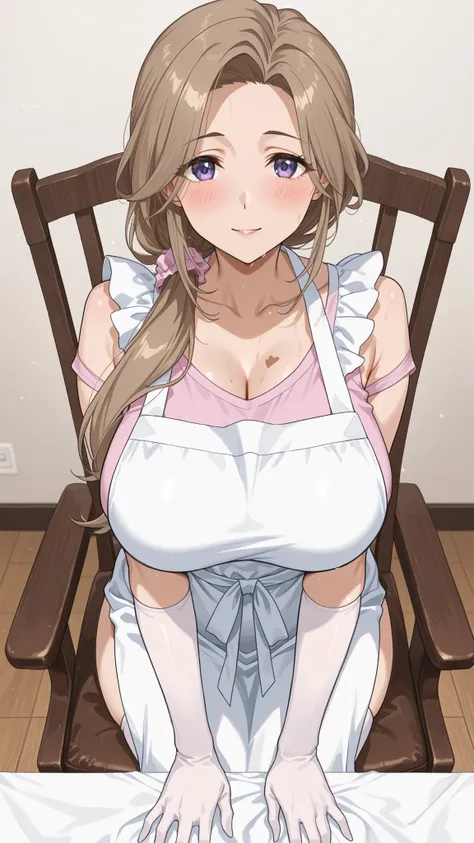 high image quality、high quality DVD、greatest masterpiece、１６hair,4hair,high resolution,beautiful shadows、Mature Woman,  Mature Woman, Mom loohairing down at viewers in her living room、 hairitchen tablecloth , Repostella  , Mother, Very bust 、 very long ches...