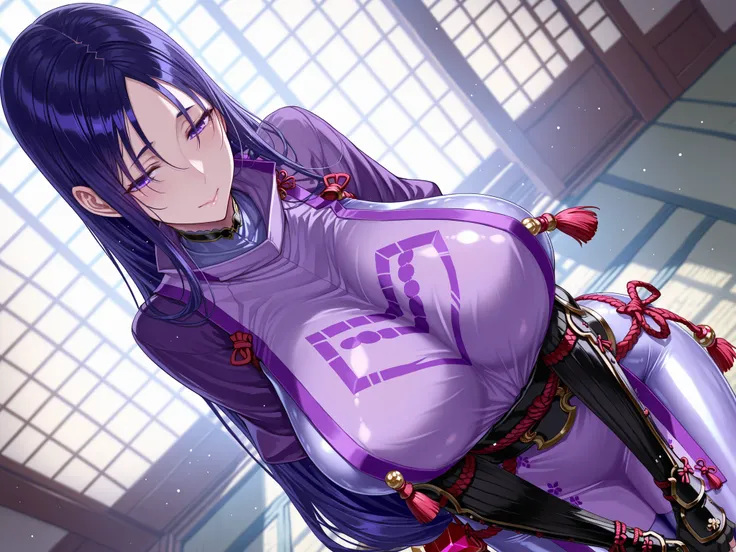 solo,masterpiece,best quality,super fine illustration、finely detail 、clear picture、UHD、HDR, amazing quality, highres, absurdres, very aesthetic, high resolution, ultra detailed, perfect details,(masterpiece, detailed:1.2)、long hair, purple hair, parted ban...