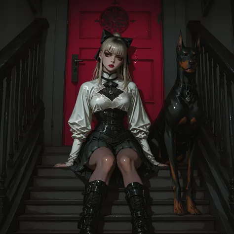 8k, (high quality), masterpiece, ultra realistic, detailed face, (beauty face), pallid skin, (hyper-detailed style), (gritty textures), (dark color palette:1.1), high contrast, dynamic lighting, moderate saturation.
Woman, young, blonde, eyes with thick ey...