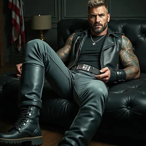 Detailed photo, hyper realistic, hot rock star, short dark blond hair, very handsome, very muscular, 30 years old hyper masculine dude, bodybuilder, extremely sexy for gay man, horny, ready to dominate, body covered in very dense black hair, no beard, shav...