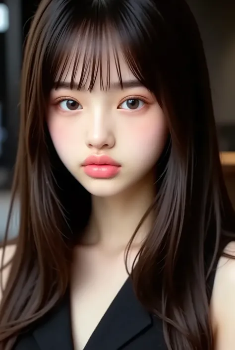 漂亮女孩 脸部拍照 棕色long hair at Boro-Yado女子的特寫( perfect anatomy ) face close-up . detailed face . Realistic Eyes . Extremely Rich Details of Face and Eyes . detailed skin . 、Delicate skin texture smile , long hair at Boro-Yado , Black Vest Straight Hair , 4-6 Poi...