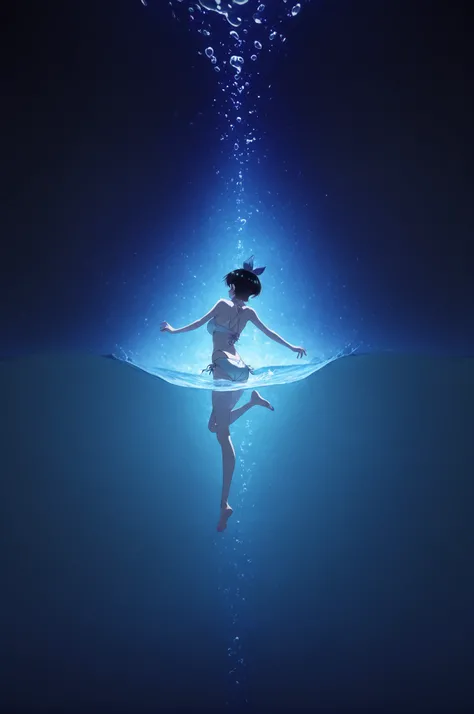 ruka sarashina, sarashina ruka, ,Black shine,Late Night,one woman,Single,In the waterで泳ぐ,High Leg Bikinis, advanced ,real,,high contrast,In the water,Air bubbles,light,dark fantasy,Realistic,4K,UHD,ultimate details,professional,vivid,Bokeh