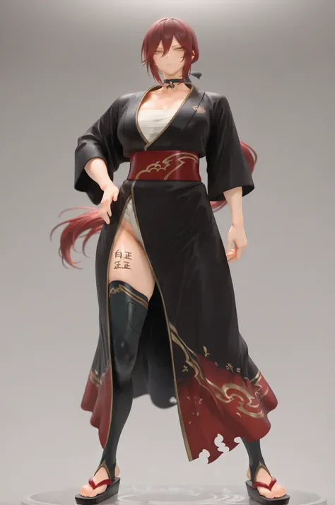 solo,masterpiece, top quality,minimal background、 people who write in detail、 accurate human body、Knowledgeable person、( accurate 5 fingers), female high school student female, thighsが太い,curvy body、 thighs、medium breasts,tsubaki, red hair, yellow eyes, low...