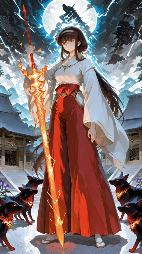 china goddess,very long hair,  blunt bangs , temple, Ji Qie,,Hairband, long hair,  blunt bangs , temple, Low Ponytail,, bellflower dog, brunette, Brown eyes,,Outstanding Works,Slightly realistic, Excellent quality, light and shadow, 超high resolution, high ...