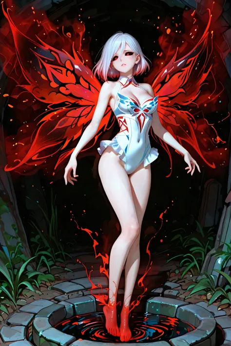 wings,kakugan, red eyes, black sclera,gradient kagune,two kagune,ukaku,Fairy of blood, beautiful woman, tall, eyes that show pain and suffering, expression of pleasure, sensual, beautiful, long and beautiful blood wings, red rays of power, frightening aura...