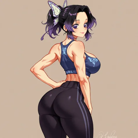 masterpiece, ultra-HD, impressionism, high detail, best quality, very aesthetic, 8K, best quality, beautiful, ultra-high resolution, 32K UHD, 1girl, solo, patShinobu, shinobu kochou, black hair, butterfly hair ornament, butterfly print, forehead, gradient ...