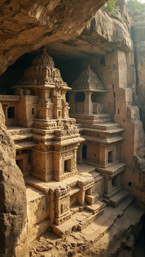 highdefinition image、India、India発祥の3つの宗教の寺院群が1か所に集まる世界でも例をみない遺跡、are the Ellora Caves、 Hinduism、and Buddhism and Jainism、The ruins that cut through the rock、