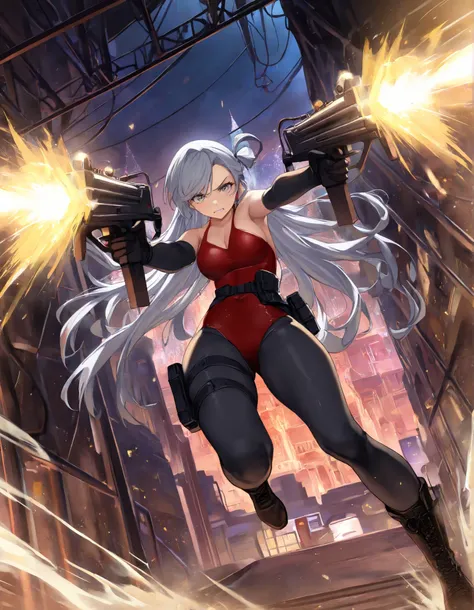 masterpiece, best quality, high resolution, absurdres, 1girl, 28-29 years old, 167cm tall, beautiful, detailed face, standard breasts, ideal anatomy, ideal hands,
BREAK
aquamarine hair, long hair, grey eyes,
black bodysuit (red leotard, full-length black t...