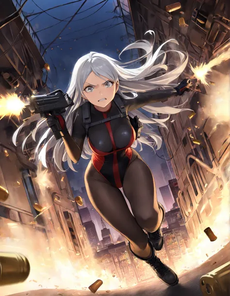 masterpiece, best quality, high resolution, absurdres, 1girl, 28-29 years old, 167cm tall, beautiful, detailed face, standard breasts, ideal anatomy, ideal hands,
BREAK
aquamarine hair, long hair, grey eyes,
black bodysuit (red leotard, full-length black t...