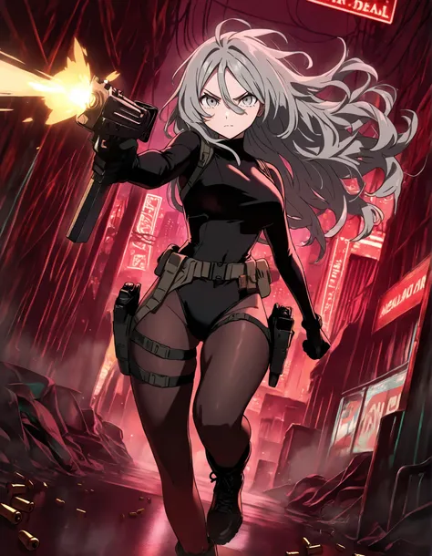 masterpiece, best quality, high resolution, absurdres, 1girl, 28-29 years old, 167cm tall, beautiful, detailed face, standard breasts, ideal anatomy, ideal hands,
BREAK
aquamarine hair, long hair, grey eyes,
(black bodysuit: 0.9) (red leotard:1.4, full-len...