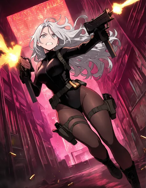 masterpiece, best quality, high resolution, absurdres, 1girl, 28-29 years old, 167cm tall, beautiful, detailed face, standard breasts, ideal anatomy, ideal hands,
BREAK
aquamarine hair, long hair, grey eyes,
(black bodysuit: 0.9) (red leotard:1.4, full-len...