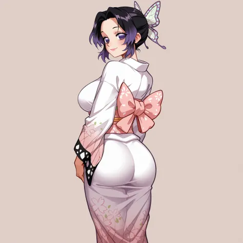 masterpiece, ultra-HD, impressionism, high detail, best quality, very aesthetic, 8K, best quality, beautiful, ultra-high resolution, 32K UHD, 1girl, solo, patShinobu, shinobu kochou, black hair, butterfly hair ornament, forehead, gradient hair, hair orname...