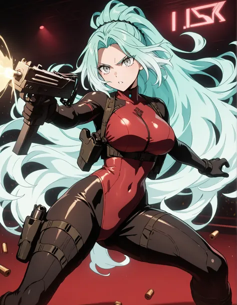 A masterpiece with highly detailed features, showcasing the best quality in 8K resolution. The focal point is a solo 28-year-old female with striking grey eyes and a beautifully detailed face. She has perfect hands, exhibiting flawless anatomy and proporti...