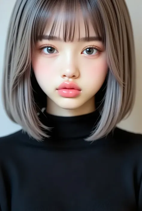 (8k、 realistic 、 Original photo、 Highest Quality : 1 . 4)、( one girl )、 beautiful faces、( Bright Face )、( grey hair:1 . 5)、( medium hair)、 beautiful hairstyle、（ It has a bang on one side、and one eye is hidden：1 . 5）、 realistic eyes、 Beautiful Details、（ rea...