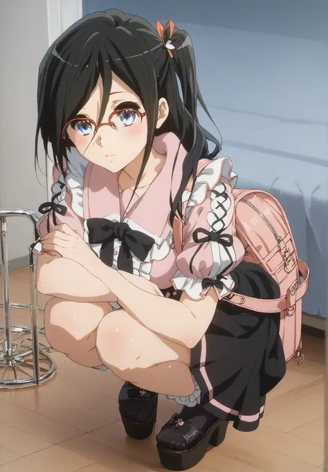 (((inspired by Asuka Tanaka:2.0))),((inspired by Kyoto Animation Style:1.5)),(masterpiece, best quality),beautiful, beautiful-woman, ((detailed face)).(full body:1.3).,
((black hair)), glasses, blue eyes, long hair, over-rim eye-wear,semi-rimless eye-wear...