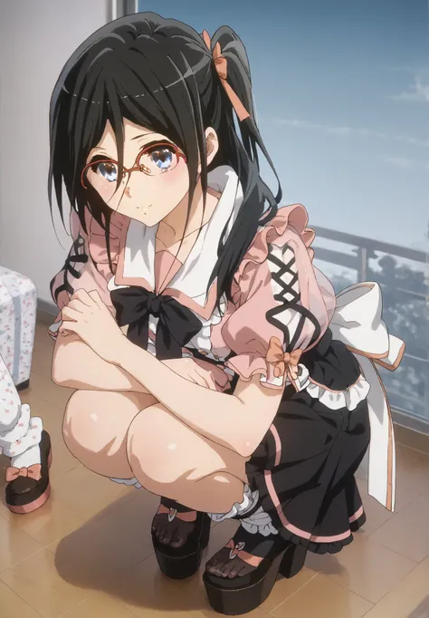 (((inspired by Asuka Tanaka:2.0))),((inspired by Kyoto Animation Style:1.5)),(masterpiece, best quality),beautiful, beautiful-woman, ((detailed face)).(full body:1.3).,
((black hair)), glasses, blue eyes, long hair, over-rim eye-wear,semi-rimless eye-wear...