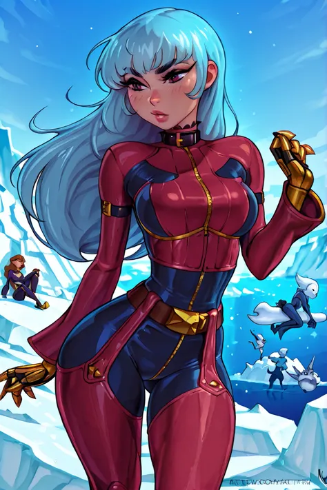 batom amarelo, Estilo anime, Kula, 
quadris largos, pele brilhante, 
cabelo brilhante, 
iceberg, neve, neveflakes, Kajinman, kittew 
