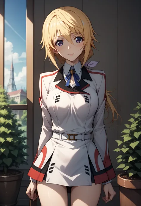 (((SFW、Highest quality、First Class Masterpiece、Normal Body 、32k、detailed face、super precise、Normal Hand、Highest)))、Charlotte DUNOIS/Charlotte Dunois 、『Is -Infinite Stratos』、Beautiful girl、Blonde、super miniskirt